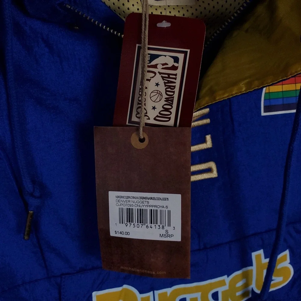 Denver Nuggets Mitchell & Ness NBA Small Windbreaker Jacket‎ Blue Yellow NWT